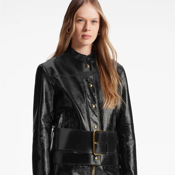 Oversized Belt Embossed Monogram Leather Jacket EU 38/ US 6/ Medium - Picture 1 of 10